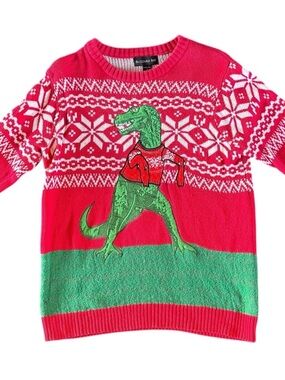 Holiday Dino Sweater in Red and Green